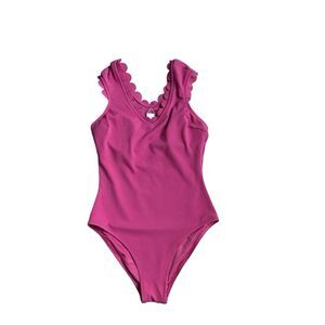 Cupshe Womens Textured One Piece Swimsuit Bathing Suit Sz XS Pink Scalloped Trim
